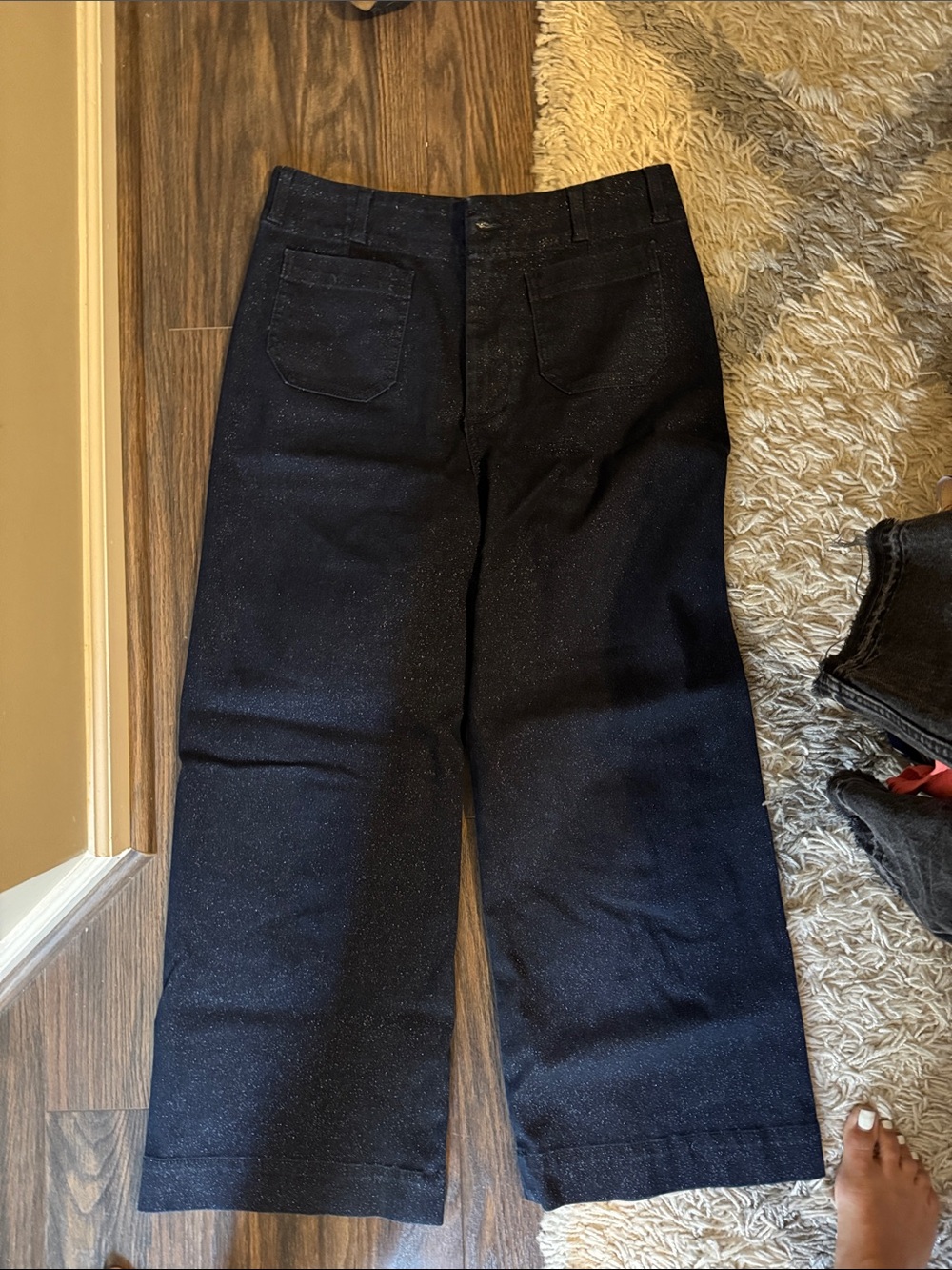Anthro Maeve wide leg sparkle denim cropped pants